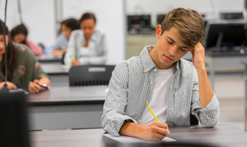 student taking a test