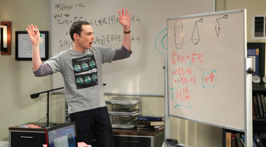 Sheldon Cooper working on a whiteboard